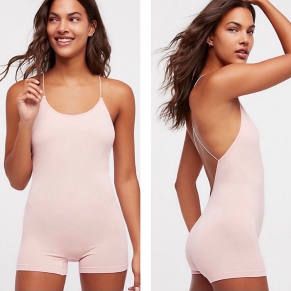 Free People Seamless Low Back Romper in Pink